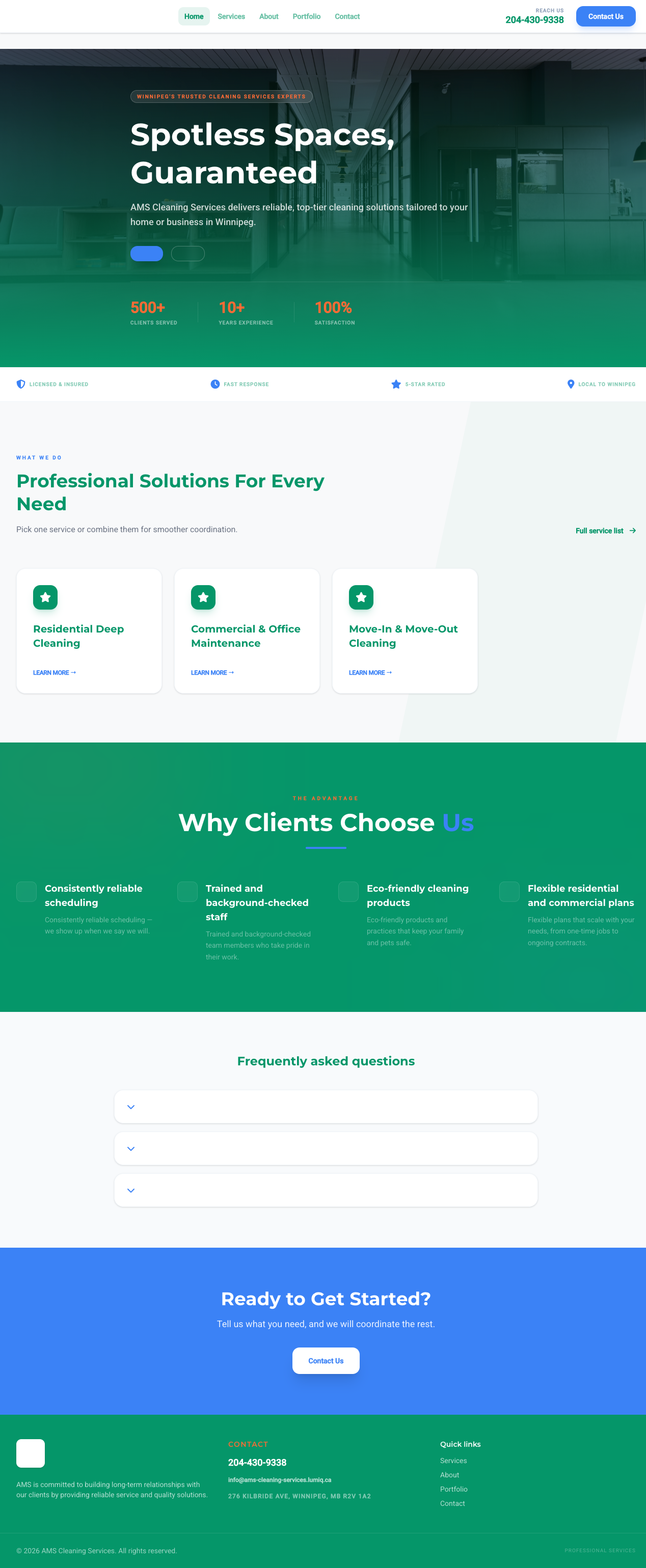 Website screenshot: AMS Cleaning Services