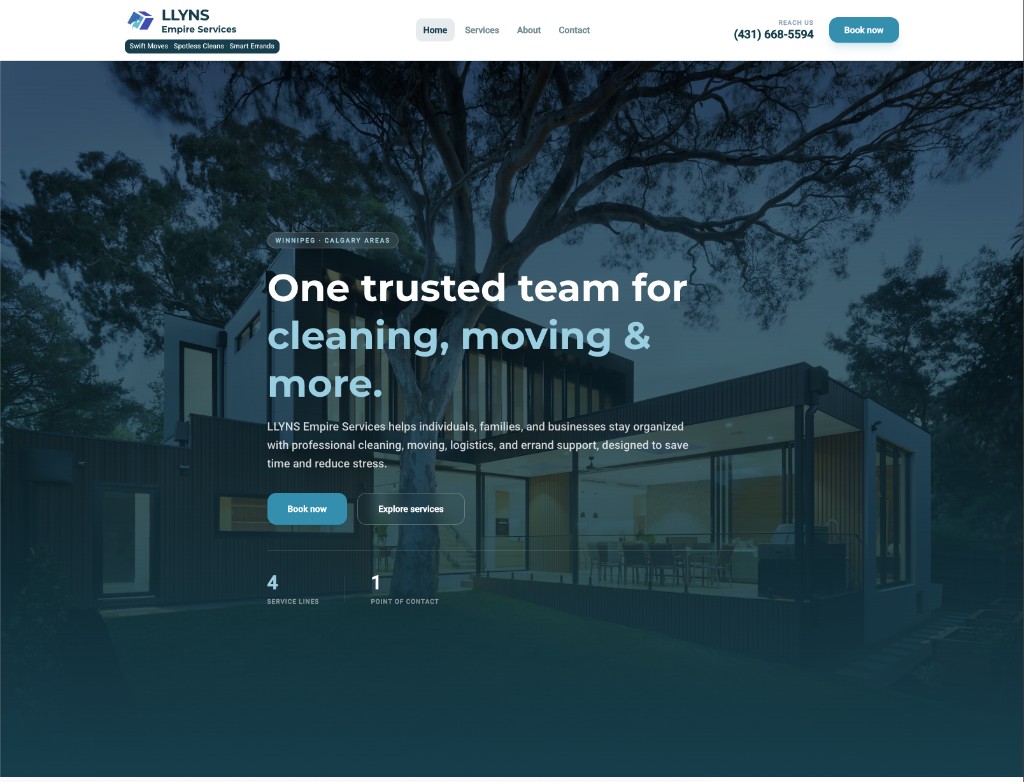 Website screenshot: LLYNS Empire Services